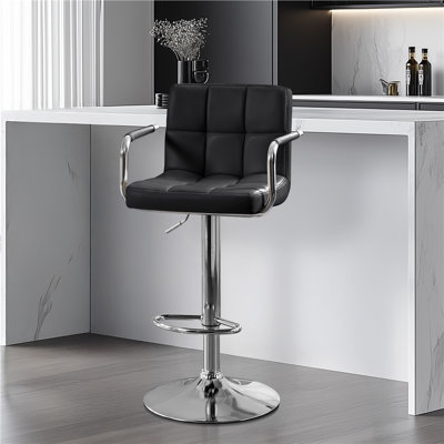 PU Leather Swivel Stool Adjustable Bar Stool with Large Steel Pedestal Base