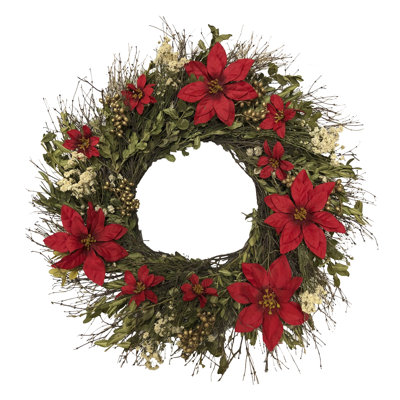 Dried Boxwood and Faux Poinsettia Festival Wreath