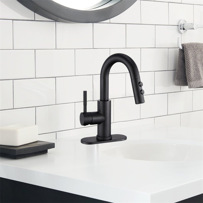 Axia Pull-Down Sprayer Bathroom Faucet With Pop-Up Drain & Deck Plate, Matte Black