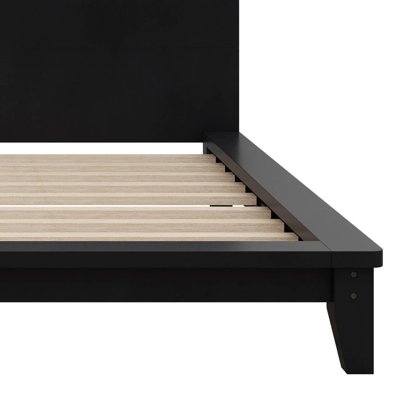 Lit plateforme, cadre de lit moderne de style Mid-Century avec tête de lit, cadre de lit uni, Lit double, Noir