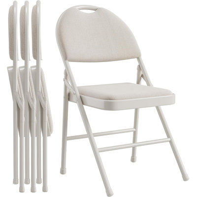 Folding Chairs Set of 4, Fabric Padded Metal Chairs for Indoor/Outdoor, Dining & Events, Beige