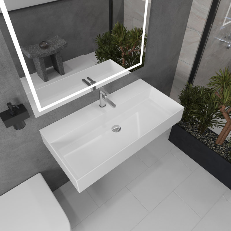 Nantucket Sinks Newport 36'' White Fireclay Rectangular Wall Mount Bathroom Sink with Overflow