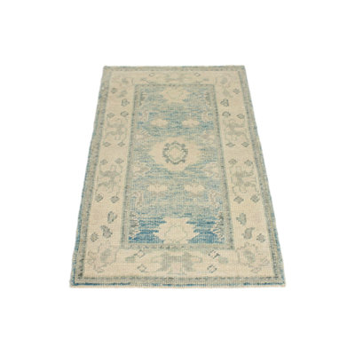 2x4 Blue and Ivory Turkish Oushak Rug