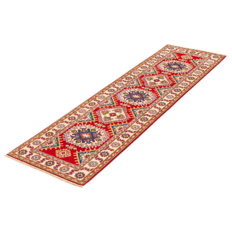 Tapis de couloir rouge en laine noué à la main de conception unique 2 pi 8 po x 9 pi 7 po New Age