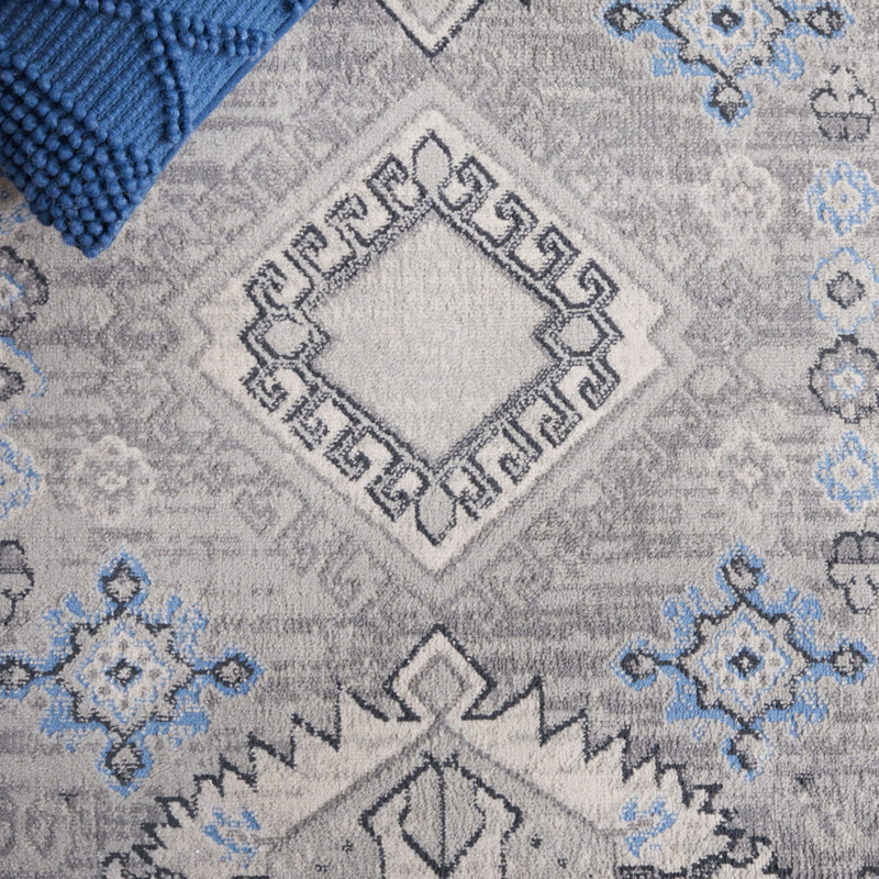 Tapis oriental en polyester tissé à la machine en gris, Rectangle 5 pi 3 po x 7 pi 6 po