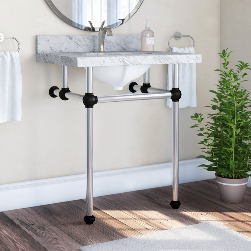 Comptoir de meuble-lavabo en marbre Carrara de 30 po avec pieds Kingston (8 po, 3 trous) Kingston Brass, Blanc mat