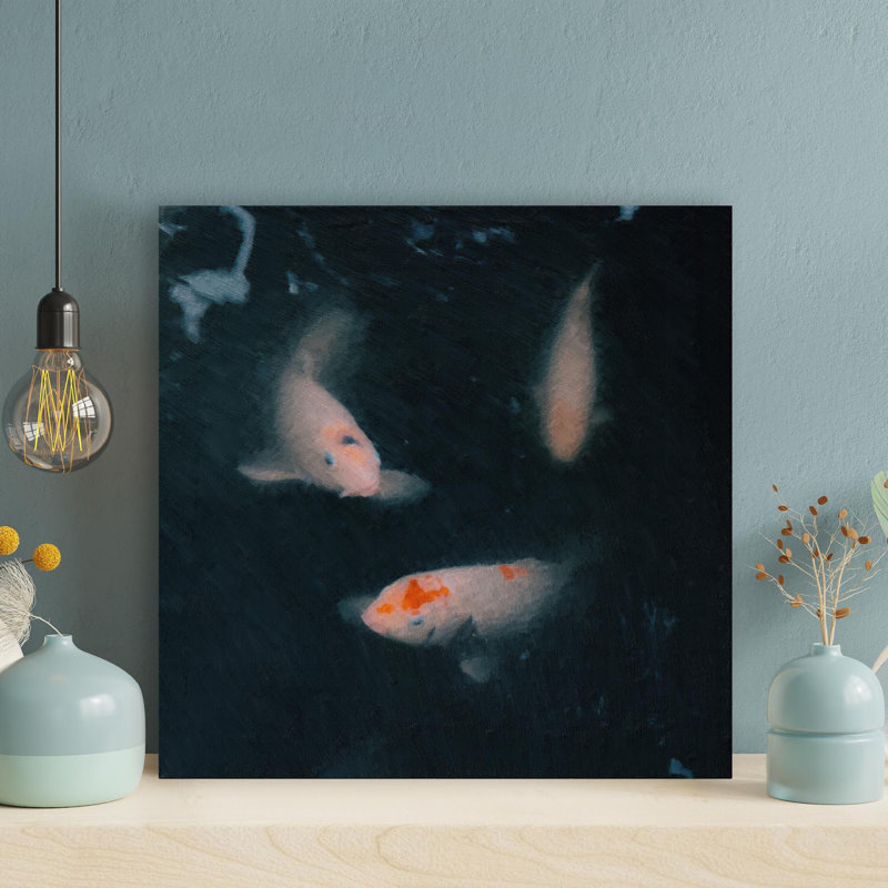 Peinture orange et blanche sur toile de koi orange 10, H 12 po x l 12 po