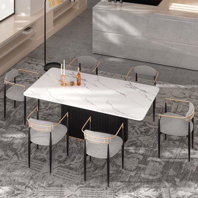Velora Modern Dining Set, Faux Marble Dining Table And Chair Set for 6