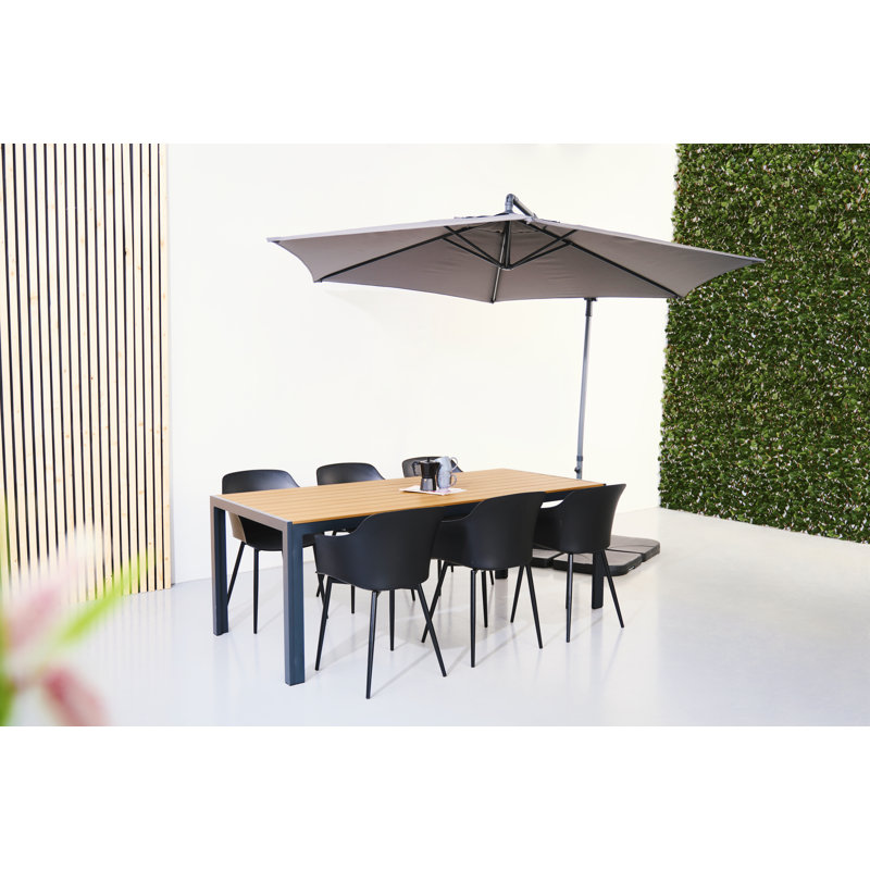 Morganti 6 - Person Patio Dining Set Rectangular Table, Teak, Black