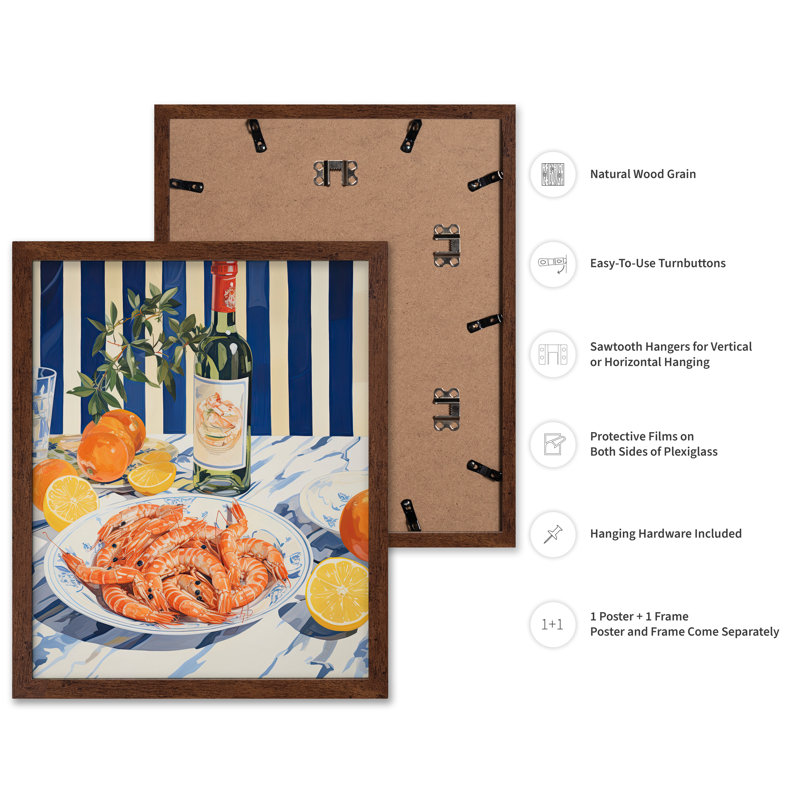 Crevettes et oranges, Poster, 16"H x 20"W, Brown Framed