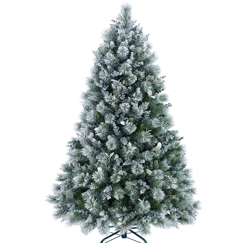 Arbre de Noël enneigé 4 pi avec eucalyptus et pin, 404 branches, branches articulées, support en métal pour la décoration de bureau