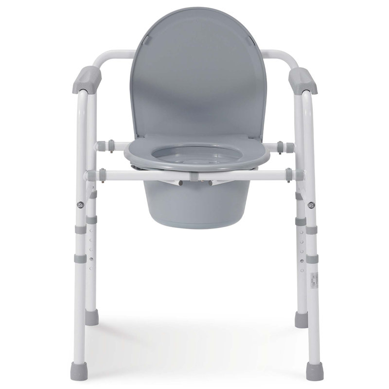 3-In-1 Steel Bedside Commode, Raised Toilet Seat With Handles, Portable Toilet With 7.5 QT Bucket, 350 Lb. Weight Capacity