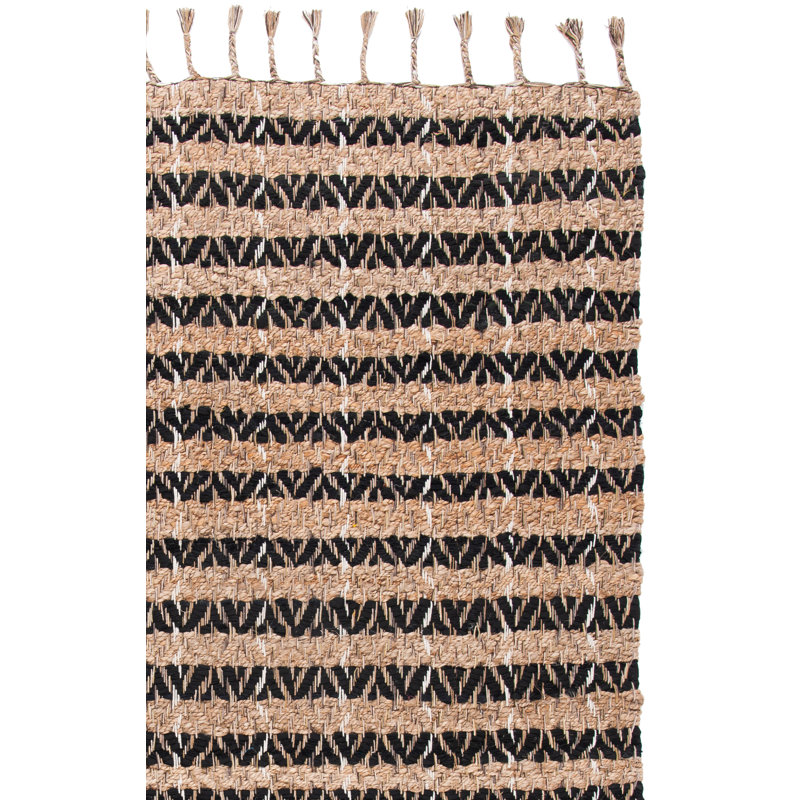 Felix Striped Handwoven Cotton/Jute Black/Beige Area Rug, Square 6'