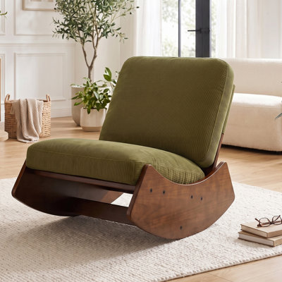 Chaise berçante rembourrée en bois massif Corduroy avec assise et dossier rembourrés