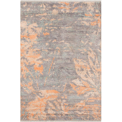 Tapis gris / beige en soie noué à la main 5 pi 5 po x 8 pi 0 po Jesusita