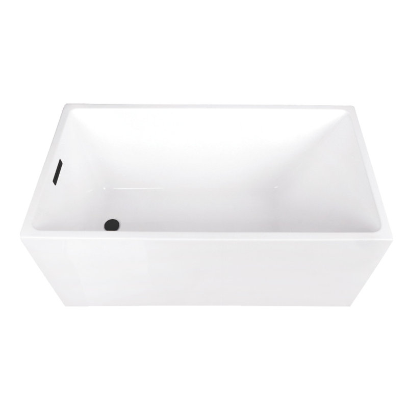 Kingston Brass Aqua Eden 51-Inch Acrylic Rectangular Double Ended Freestanding Tub With Drain, Matte Black