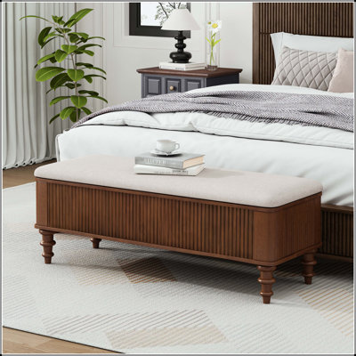 Banc repose-pieds avec rangement en lin 50,8 po - Noyer