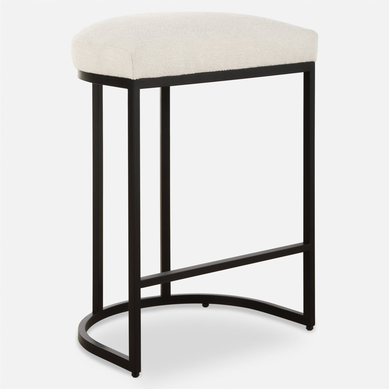 Tabouret à hauteur de comptoir Gyn, tissu performant, base en porte-à-faux, Blanc / noir