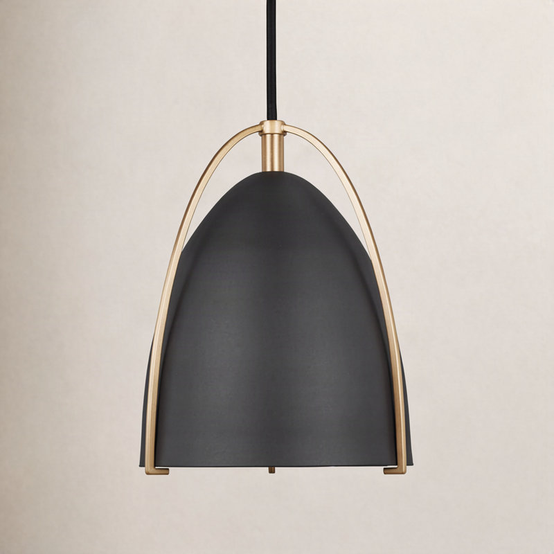 Nikki 1-Light Dimmable Single Pendant, 7.5" H x 6.25" W x 6.25" W, Satin Brass, Black