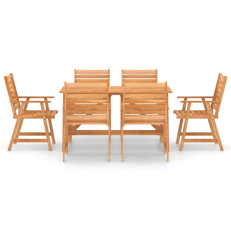 Kherodawala 6 - Person Acacia Solid Wood Patio Dining Set Rectangular Table, 74cm H x 140cm W x 70cm D