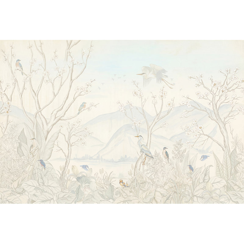 Papier peint paysage mural Branches de fleurs, décoration murale oiseaux amovibles, 200 po x 120 po, Texturé non collé