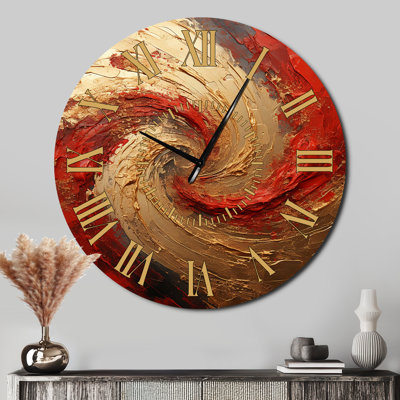 Red Gold Fusion Spiral - Abstract Spirals Golden Face Wall Clock