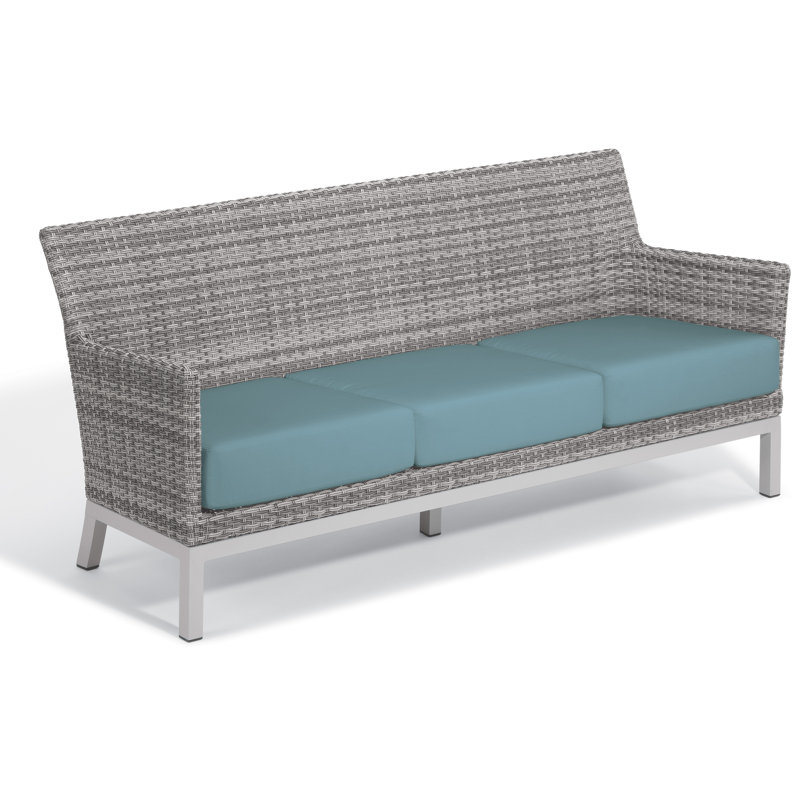Saleem 75.5'' Wide Powder Coated Aluminum Patio Sofa with Cushions, Ice Blue