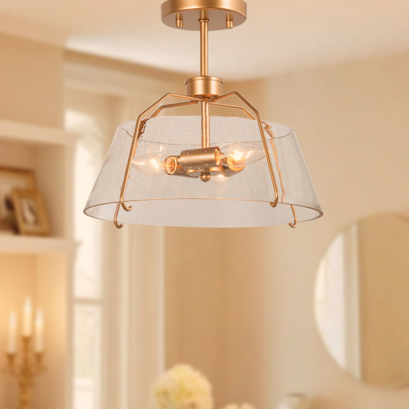 Mini plafonnier semi-encastré 3 lumières pour couloir de cuisine d'escalier doré avec verre bullé