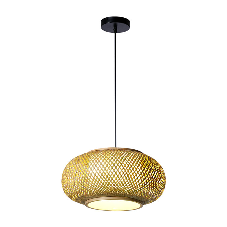 Single Light Japanese Style Hot Pot Braidwork Wicker Natural Bamboo Handmade Pendant Lamp
