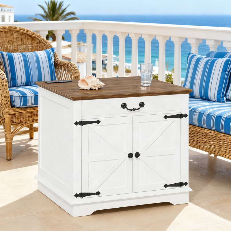 Table de bout Farmhouse avec station de charge, grande table d'appoint avec tiroir et tablette de rangement, table de chevet carrée rustique avec tablette réglable pour le salon et la chambre à coucher