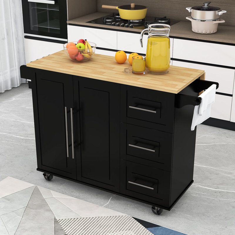 Kitchen Island Cart ,Rolling Kitchen Island,Table Kitchen Island With Drop Leaf, Black