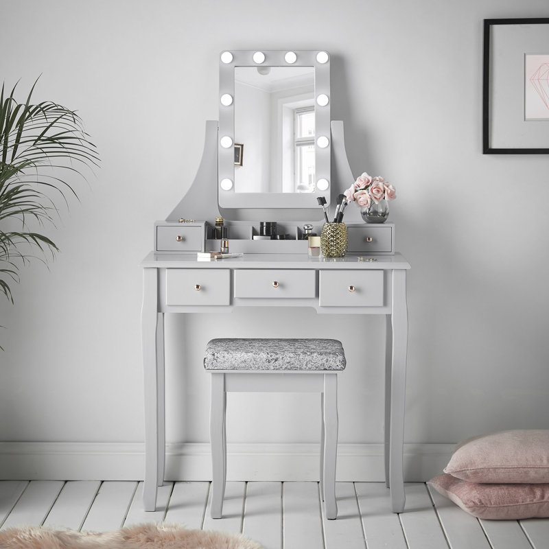Glassell Dressing Table with Mirror, Grey