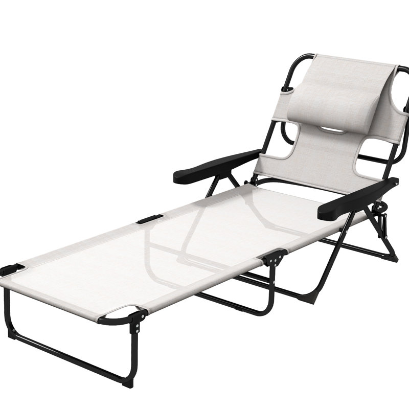 4 chaises longues, blanc crème, trous pour le visage et les accoudoirs, coussin, pliable pour chaise longue de plage près de la piscine, réglable et relaxant