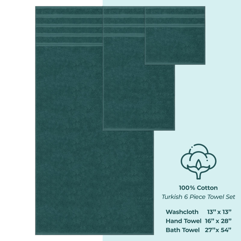 100% Cotton Premium Turkish Bath Towel Set, 6 Piece Super Soft and Absorbent Darcelle Collection, Colonial Blue