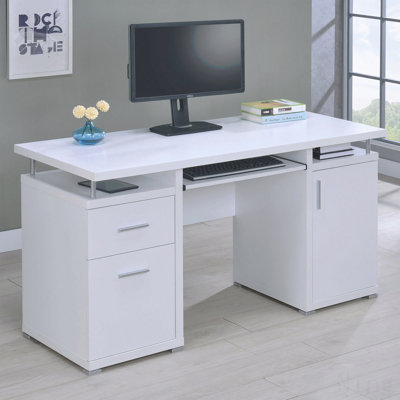 White Computer Desk, with 2 Drawers & Cabinet