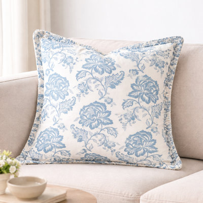 Housse de coussin décoratif floral bleu vintage 18 "X 18" - French Country Cottage