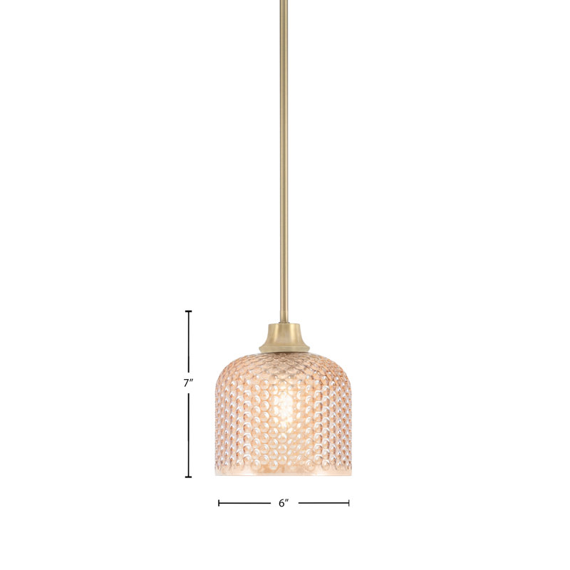 Luminaire suspendu en forme de tige avec finition laiton vieilli et abat-jour en verre texturé ambre de 6 po, New Age Brass