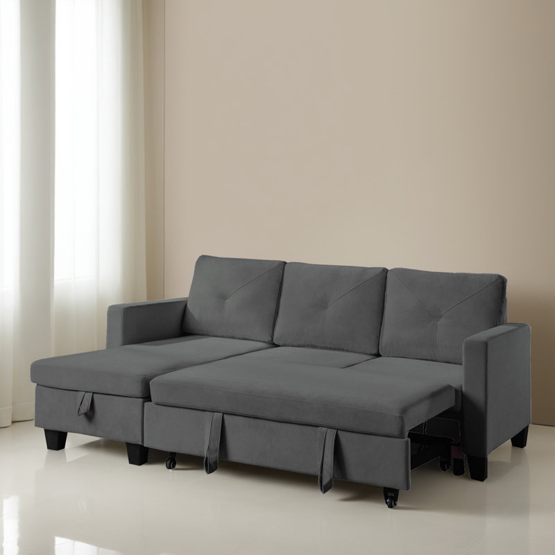 Canapé-lit modulaire à canapé-lit réversible 82,62 po avec méridienne de rangement, Velours gris foncé