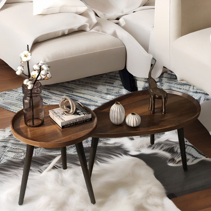 Adriyanna 2PC Nesting Tables Industrial Rustic Brown Living Room Furniture
