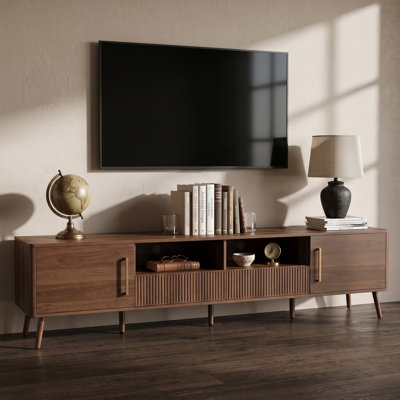 78-inch TV Stand for TVs up to 85"｜ Modern Entertainment Center with Soft-Close Doors｜ Solid Wood Legs｜Open Shelf, TV Media Console Table ｜Stable Graded Load-Bearing Structure｜for Living Room