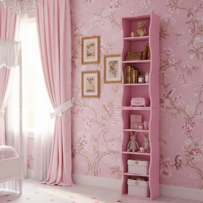 8-layer adjustable shelf thin bookshelf with a wavy border design