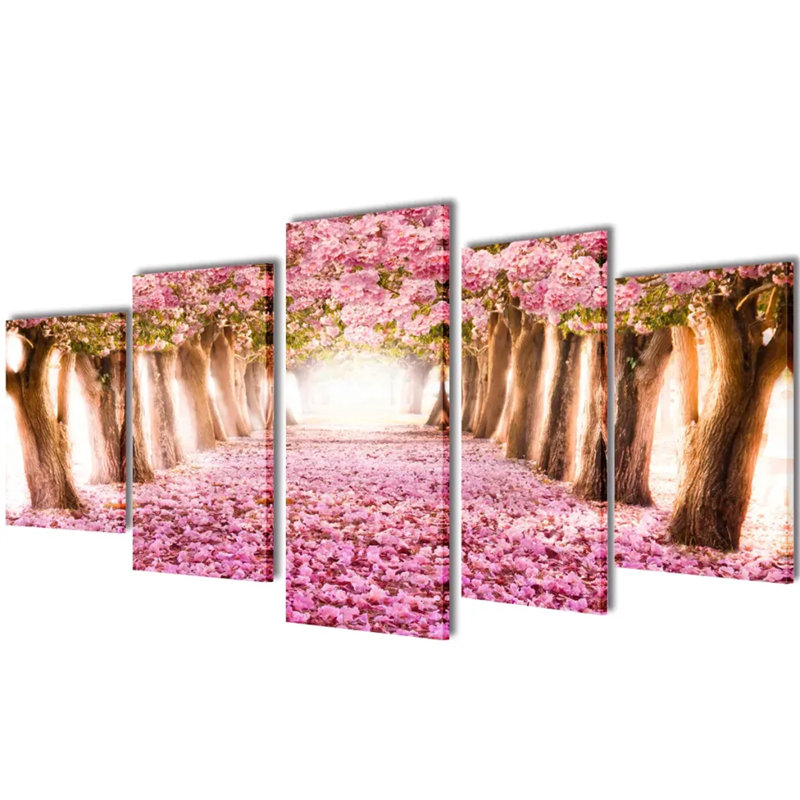 Cherry Blossoms - 5 Piece No Frame Print on Canvas, 50cm H x 100cm W
