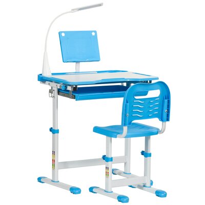 Zoomie Kids Kids Desk And Chair Set Height Adjustable Student Writing Desk Children School Study Table With Tilt Desktop, LED Lamp, Pen Box, Drawer, R -  CC001442B00749329F1B76EEE11E8E2E