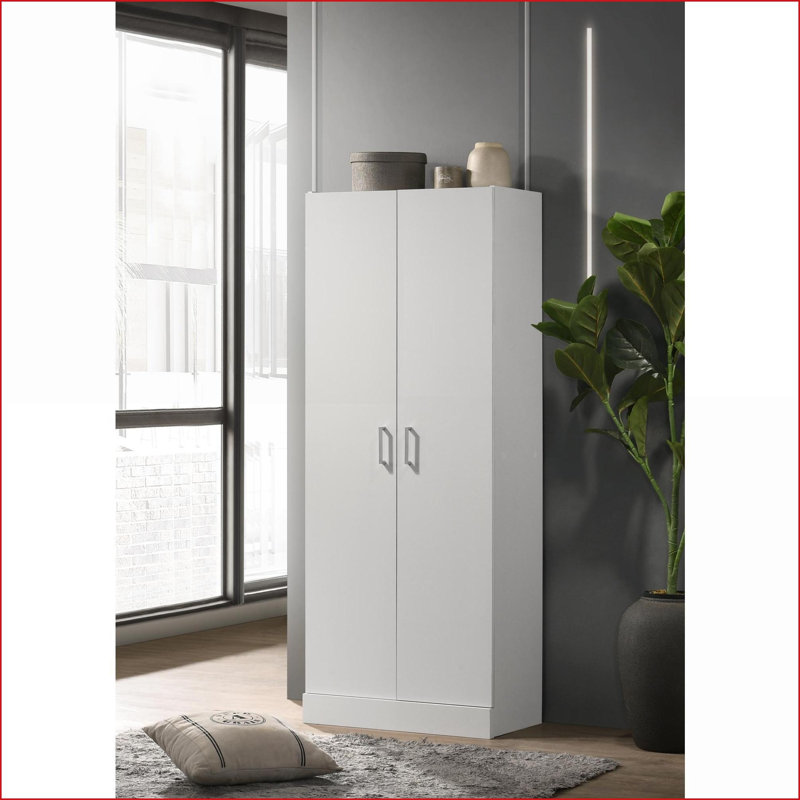 Cabinets, Alara Modern Off-White 23.5"W x 12"D x 60"H Double Door Storage Cabinet | Particle Board | Bedroom