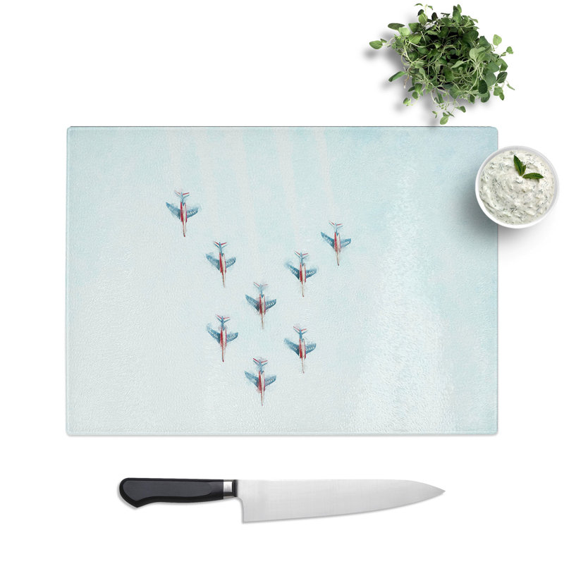 Tempered Glass Plane Aerobatics Chopping Board, 20 cm x 28.5 cm