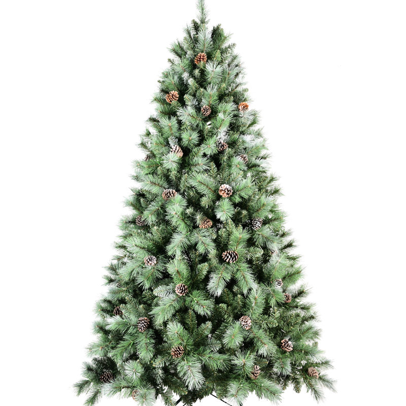 Arbre de Noël 9 pi avec 122 branches de pin, 2518 pointes, branches mixtes et à aiguilles dures, structure à charnières pour une installation facile, support en métal