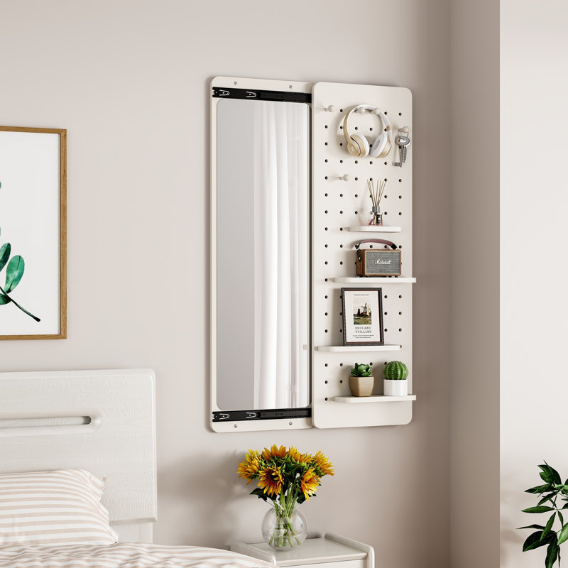 Wall Mounted Full Length Mirror, Full Body Mirror With Shelf, Full Body Mirror With Hook Wall Mounted Mirror With Multifunctional Design Panel, Bedroom/Living Room/Entrance(47.6*15.7In)
