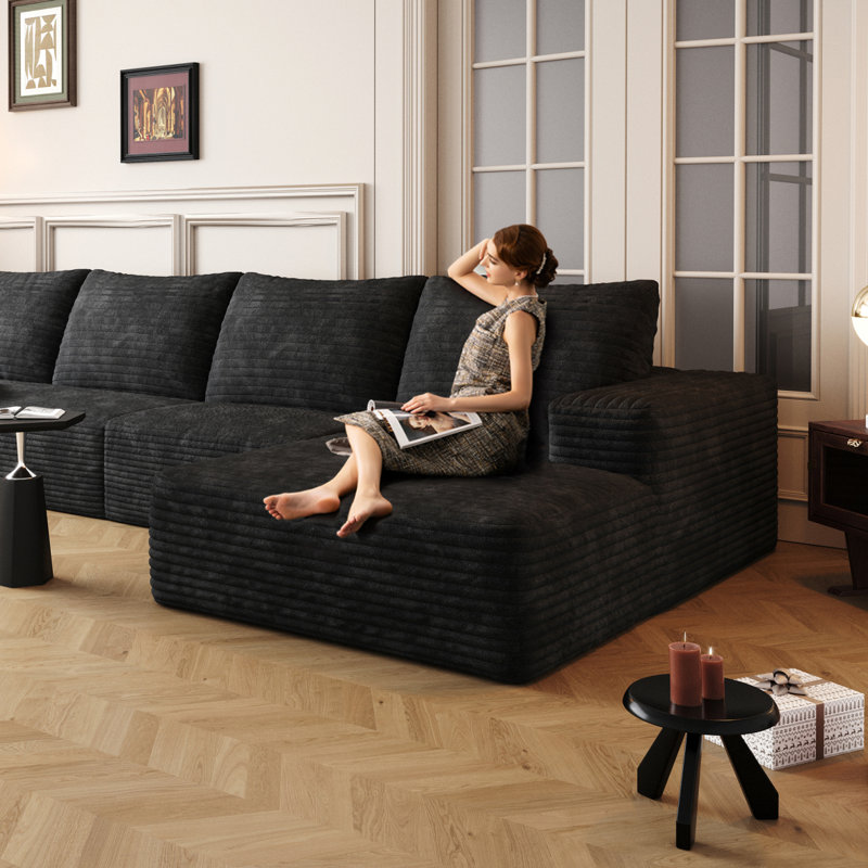 Canapé-lit Boneless Y119-R-SLEEPER, Tissu noir, Orienté à droite, H 37,88 po x l 70,18 po x P 39,48 po