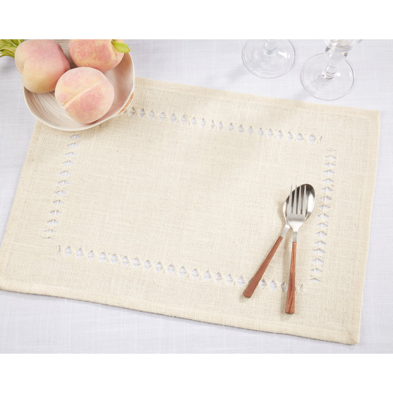 Ivory Jute Hemstitch Rectangle Placemats Set of 4