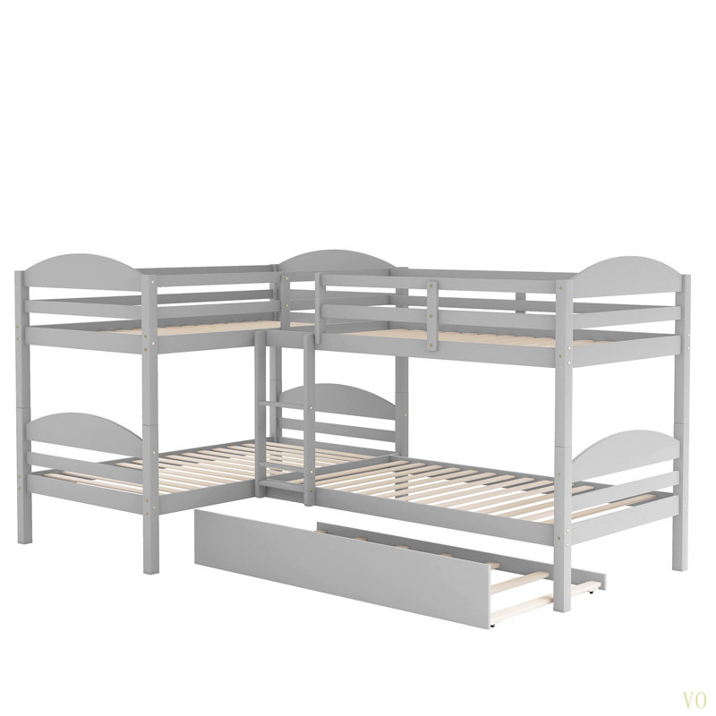 Lit simple en L avec lit gigogne, Gris
